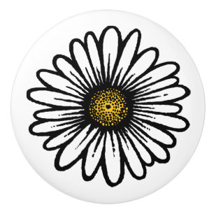Trendy White Daisy Flower - Hippie Floral Fashion Ceramic Knob