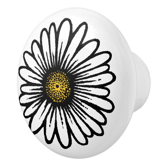 Trendy White Daisy Flower - Hippie Floral Fashion Ceramic Knob (Right)