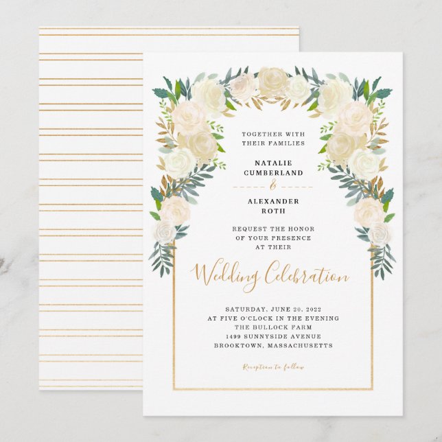 Trendy White Floral Peonies wedding celebration Invitation (Front/Back)