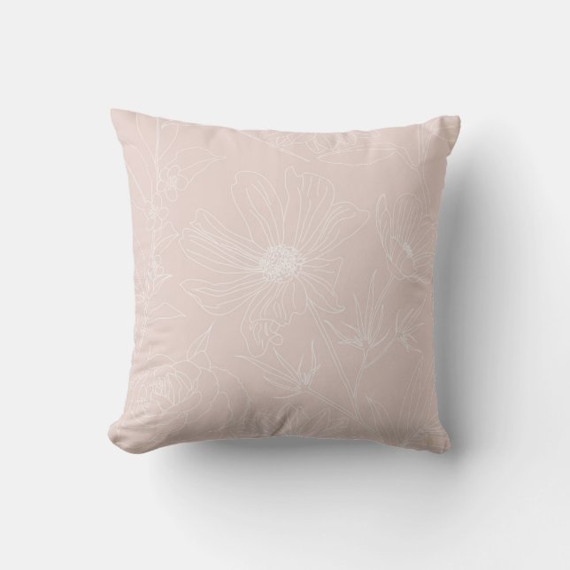 Trendy White Flowers outlines Blush Pink design Cushion (Front)