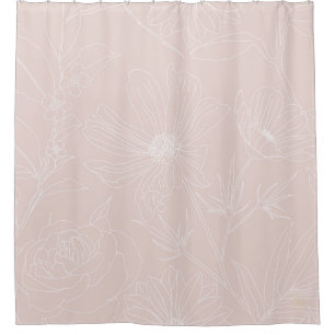 Trendy White Flowers outlines Blush Pink design Shower Curtain