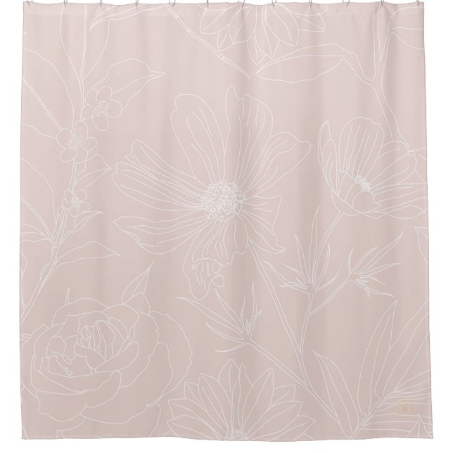 Trendy White Flowers outlines Blush Pink design Shower Curtain (Front)