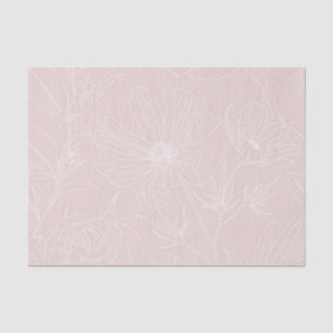Trendy White Flowers outlines Blush Pink design Tissue Paper