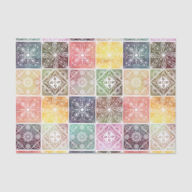 Trendy White Geometric Ornament Colourful Tile Art Tissue Paper (Front)