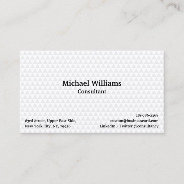 Trendy White Geometric Pattern Modern Chic Stylish Business Card (Front)