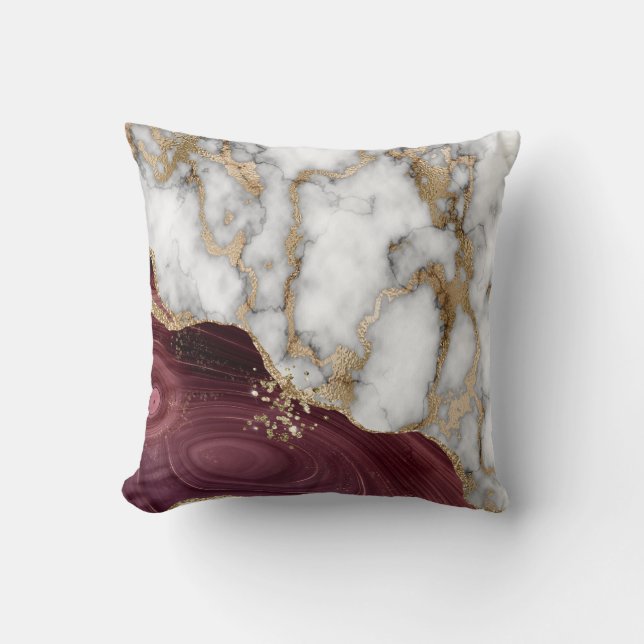 Trendy White Gold Burgundy Marble Stone Texture   Cushion (Front)