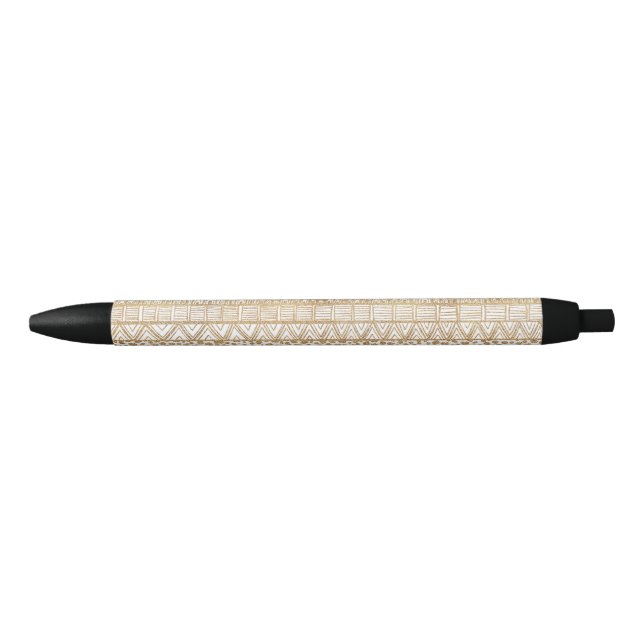 Trendy White Gold Tribal African Pattern Black Ink Pen (Front)