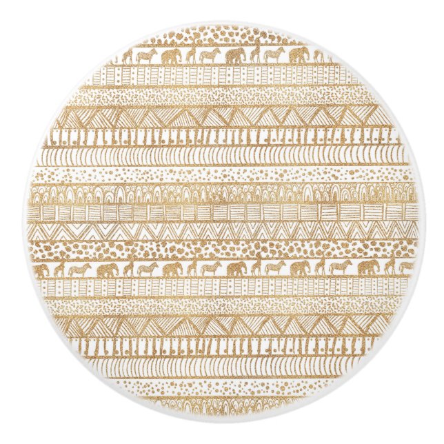 Trendy White Gold Tribal African Pattern Ceramic Knob (Front)