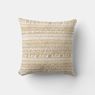 Trendy White Gold Tribal African Pattern Cushion