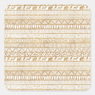 Trendy White Gold Tribal African Pattern Square Sticker
