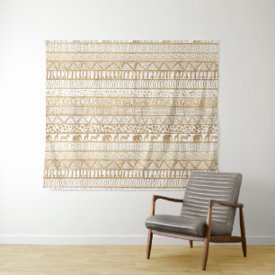 Trendy White Gold Tribal African Pattern Tapestry