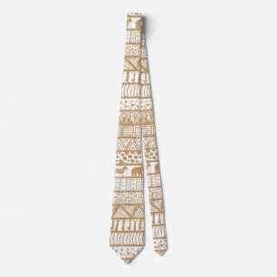 Trendy White Gold Tribal African Pattern Tie