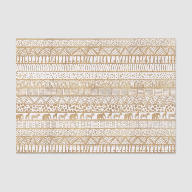Trendy White Gold Tribal African Pattern Tissue Paper (Front)