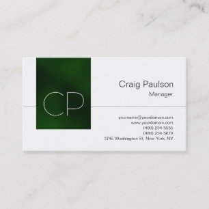 Trendy White Green Clear Monogram Business Card