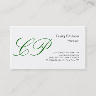 Trendy White Green Script Monogram Business Card