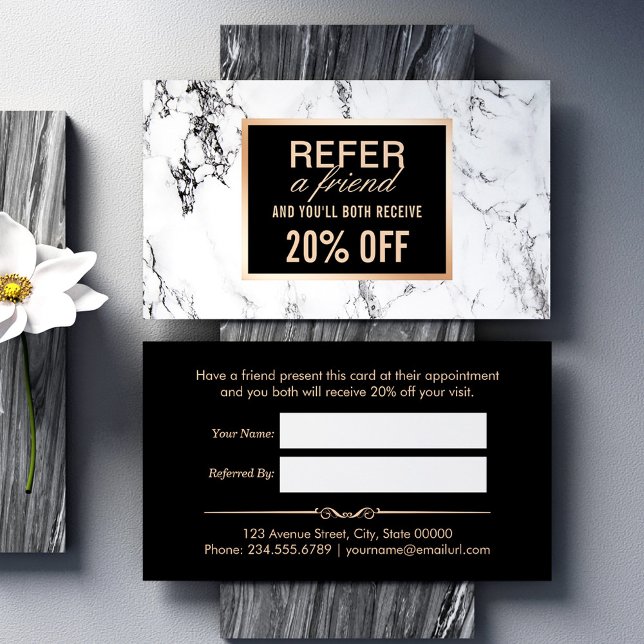 Trendy White Marble Beauty Salon Referral Card (Creator Uploaded)