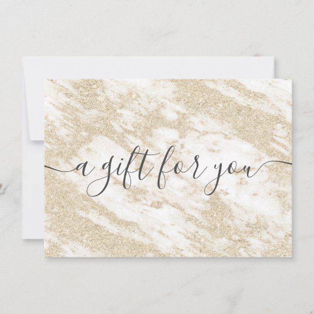 Trendy white marble gold glitter gift certificate (Front)