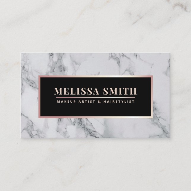 Trendy White Marble Makeup Artist Hair Salon Business Card (Front)