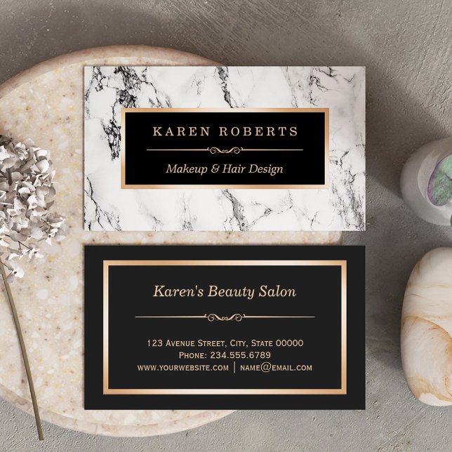 Trendy White Marble Makeup Artist Hair Salon Business Card (Creator Uploaded)