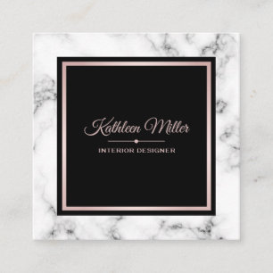Trendy White Marble Rose Gold Modern Square Business Card