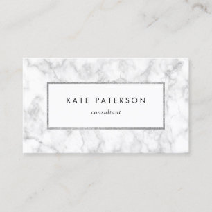 Trendy White Marble Silver Glitter Frame Business Card