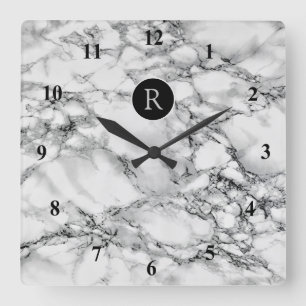 Trendy White Marble Stone - Add Letter /Logo /More Square Wall Clock
