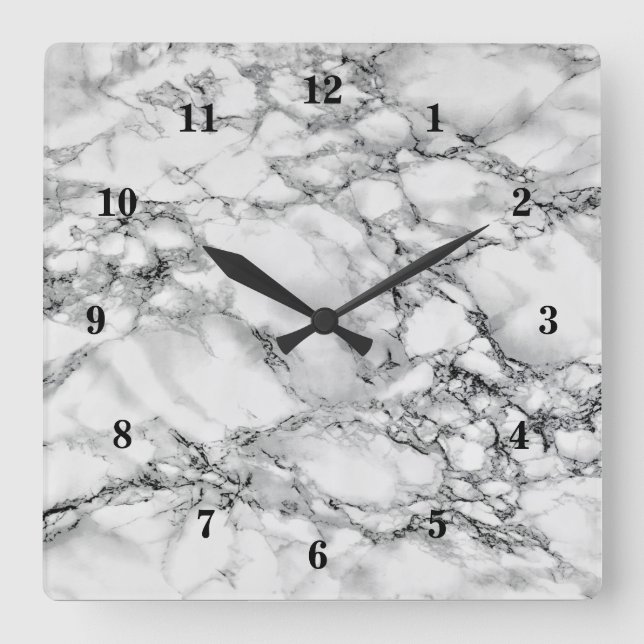 Trendy White Marble Stone Square Wall Clock (Front)