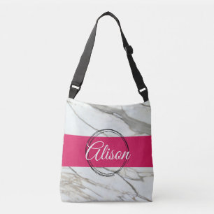 Trendy white marble, teenager name bag