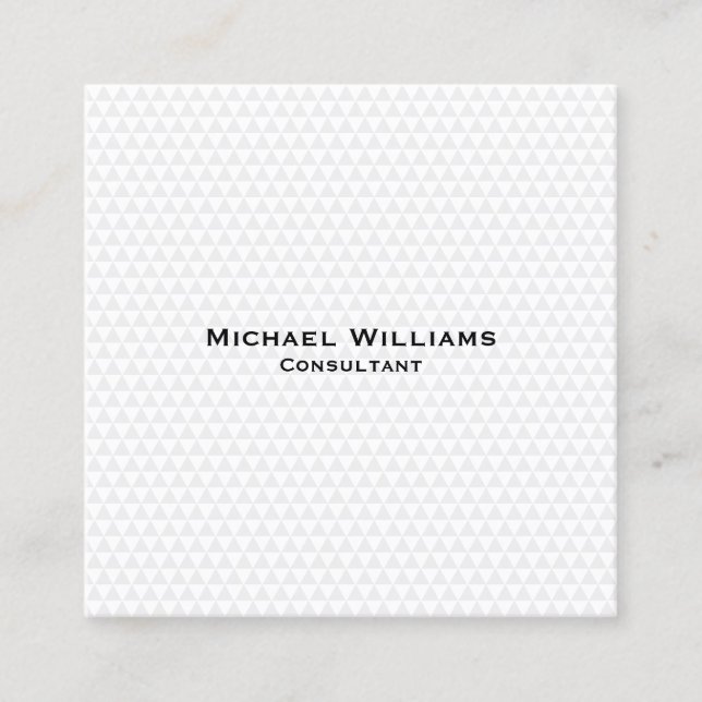 Trendy White Modern Geometric Pattern Professional Square Business Card (Front)