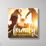 Trendy White Overlay | Your Family Photo Canvas Print<br><div class="desc">This stylish canvas print features the word "family" in modern and whimsical white text,  with room for your family name. Your favourite family photo fills the background.</div>