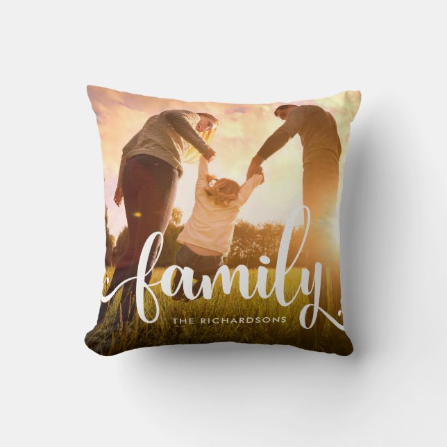 Trendy White Overlay | Your Family Photo Cushion (Front)
