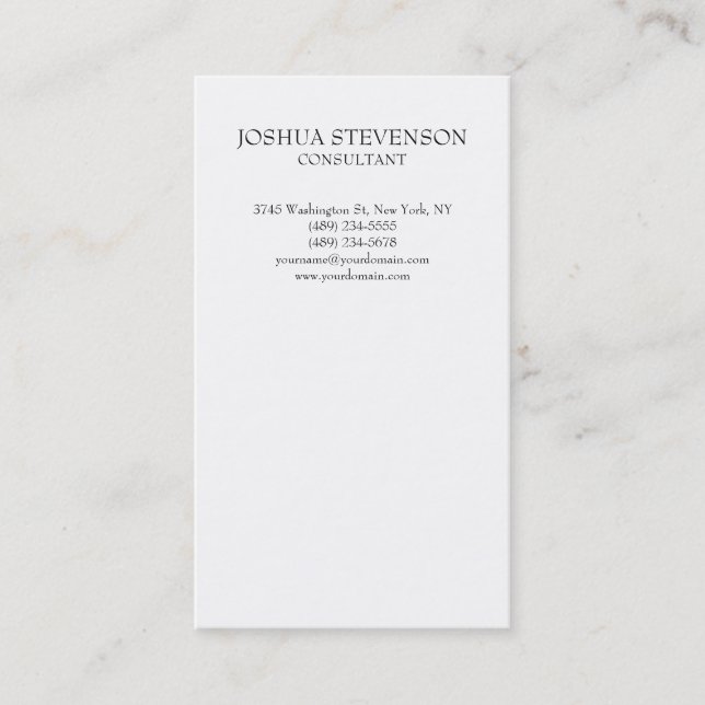 Trendy White Plain Simple Minimalist Stylish Business Card (Front)