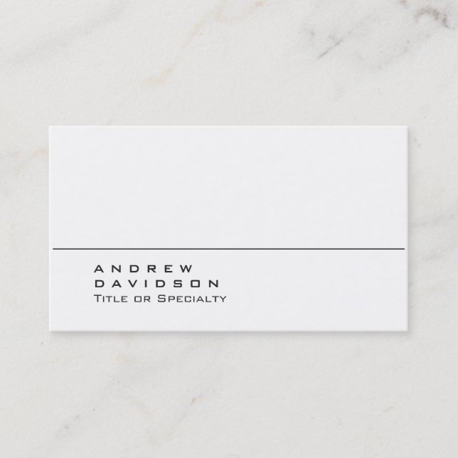 Trendy White Plain Stylish Business Card (Front)
