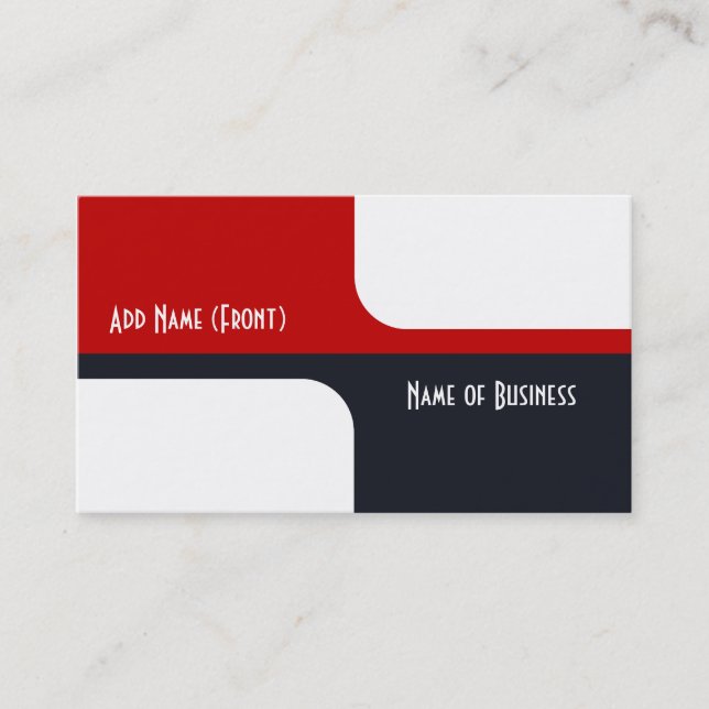 Trendy White Red and Navy Graphic Colour Blocks Business Card (Front)