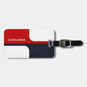 Trendy White Red and Navy Graphic Colour Blocks Luggage Tag