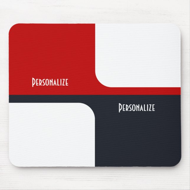 Trendy White Red and Navy Graphic Colour Blocks Mouse Mat (Front)