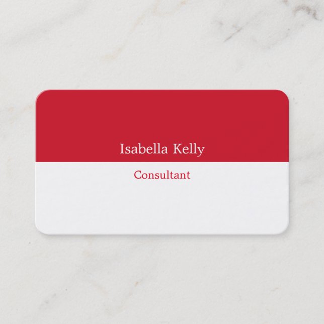 Trendy White Red Colour Plain Unique Stylish Business Card (Front)