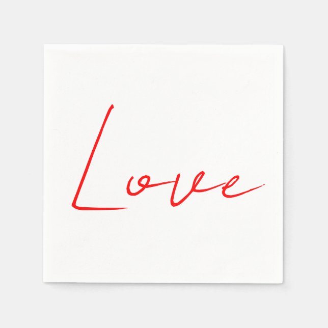 Trendy White Red Love Wedding Handwriting Name Napkin (Front)