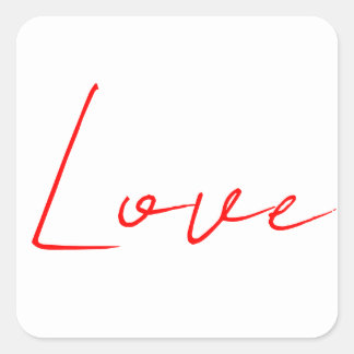 Trendy White Red Love Wedding Handwriting Name Square Sticker