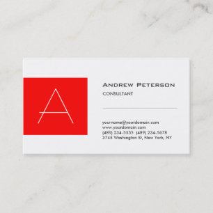 Trendy White Red Stripe Monogram Business Card