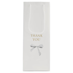 Trendy White Ribbon Bow Wedding Thank You Wine Gift Bag