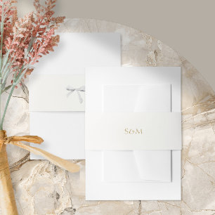 Trendy White Ribbon Wedding  Invitation Belly Band