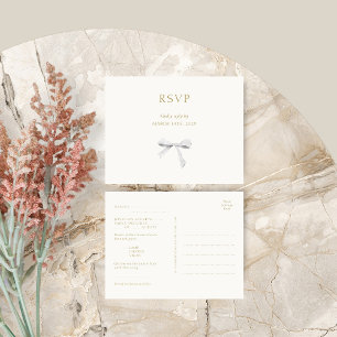 Trendy White Ribbon Wedding RSVP Postcard