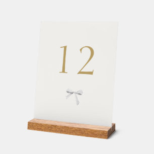 Trendy White Ribbon Wedding Table Number  Acrylic Sign