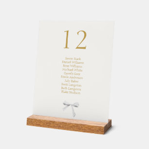 Trendy White Ribbon Wedding Table Number & Seating Acrylic Sign
