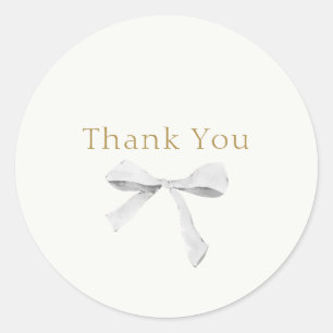 Trendy White Ribbon Wedding Thank You Classic Round Sticker