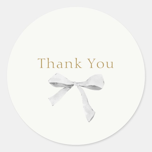 Trendy White Ribbon Wedding Thank You Classic Round Sticker (Front)