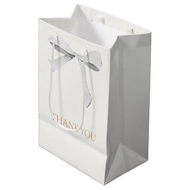 Trendy White Ribbon Wedding Thank You Medium Gift Bag (Front Angled)