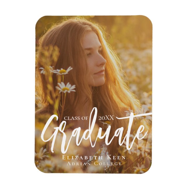 Trendy White Script | Graduation Announcement Magnet (Vertical)