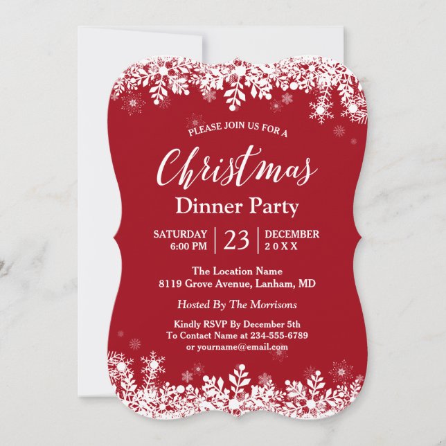 Trendy White Snowflakes Holiday Christmas Party Invitation (Front)